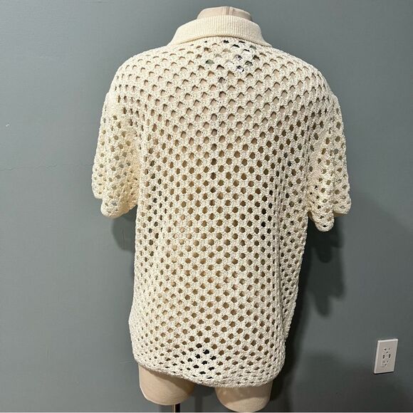 NWT H&M Cream Short Sleeve Hole-knit Top Size Medium - Picture 5 of 7